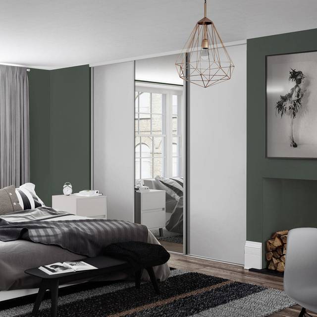 Spacepro Classic Light Grey Single Panel 1 Mirror Sliding Wardrobe Door (h) 2220Mm X (w) 762Mm, Set Of 3, Grey