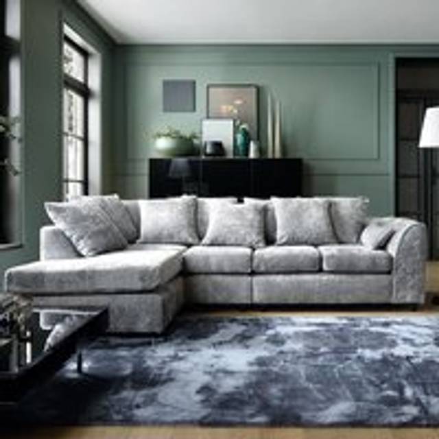 Harriet Crushed Chenille Large Left Facing Corner Sofa in Light Grey - One Size