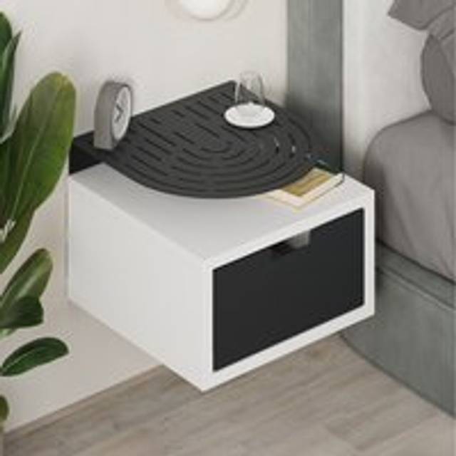 FWStyle Matt White 1 Drawer 1 Shelf Wall Mounted Bedside Table Nightstand