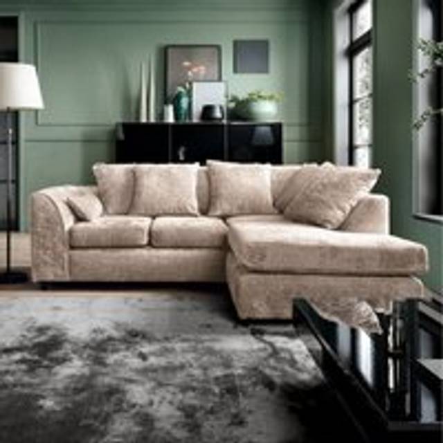 Harriet Crushed Chenille Right Facing Corner Sofa - Cream - Neutral
