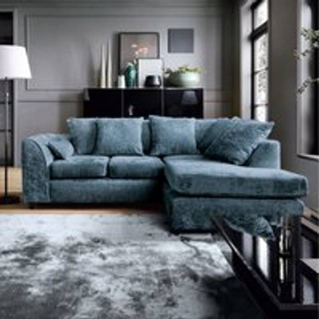 Harriet Crushed Chenille Right Facing Corner Sofa - Dark Blue