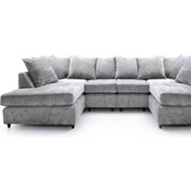Harriet Plus Crushed Chenille U-Shape Sofa - Light Grey