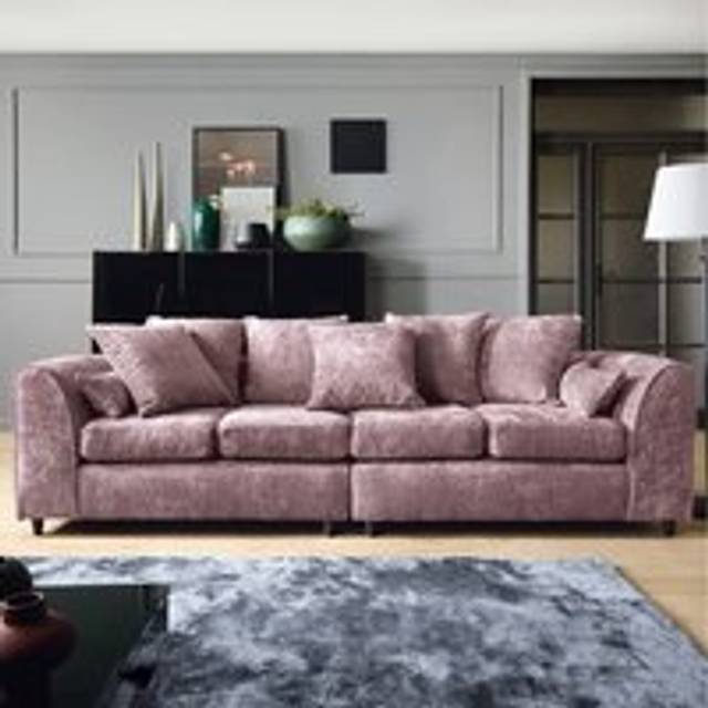 Harriet Crushed Chenille 4 Seater Sofa in Pink - One Size