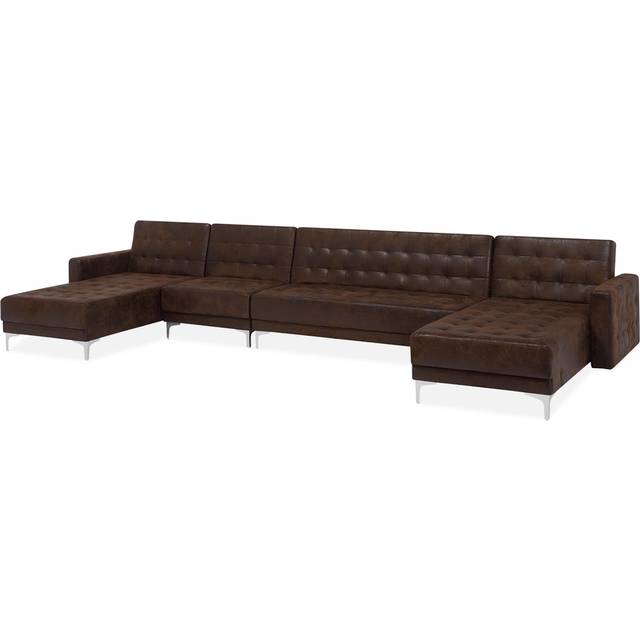 Modular U-Shaped Corner Sofa Bed 1-Seat 2 Chaises Brown Faux Leather Aberdeen