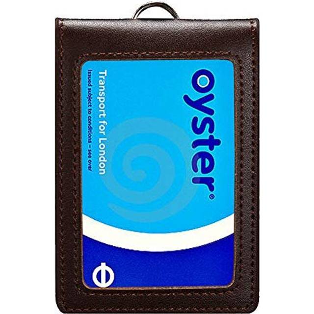 Hibate Genuine Leather Oyster Card Holder Bus Travel Pass Holders - Deep Brown
