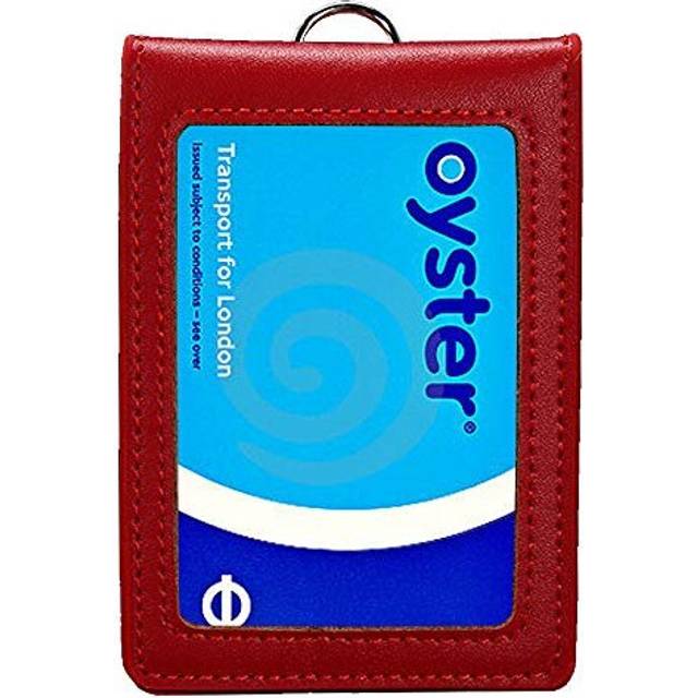 Hibate Genuine Leather Oyster Card Holder Bus Travel Pass Holders - Red