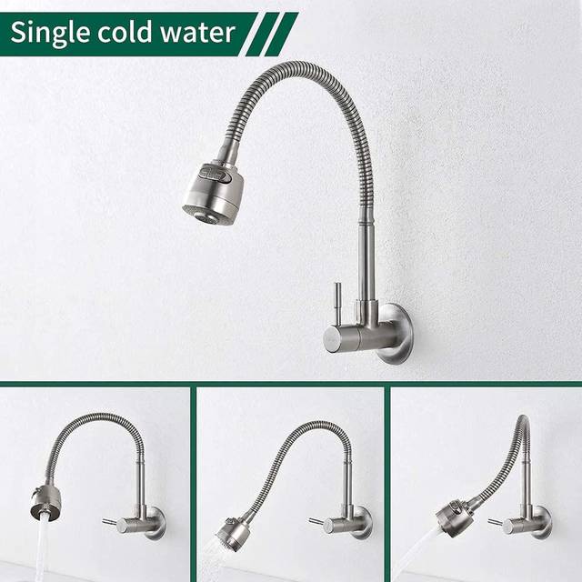 Wall-mounted Kitchen Faucet 360 Rotatable With  Functions Kitchen Sink Mixer Tap Cold Water Single Cooling Wall-mounted Faucet On Brushed Surface Spri