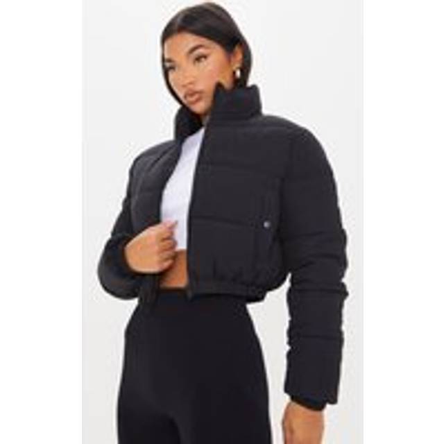 Black Cropped Peach Skin Bubble Puffer Jacket, Black - XL
