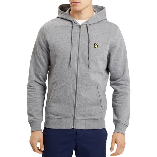 Lyle & scott mens cotton zip up hooded sweatshirt top loopback hoodie grey marl