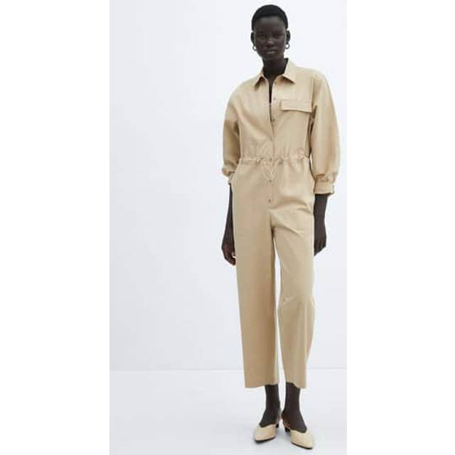 Mango Factory Buttoned Long Jumpsuit, Medium Brown