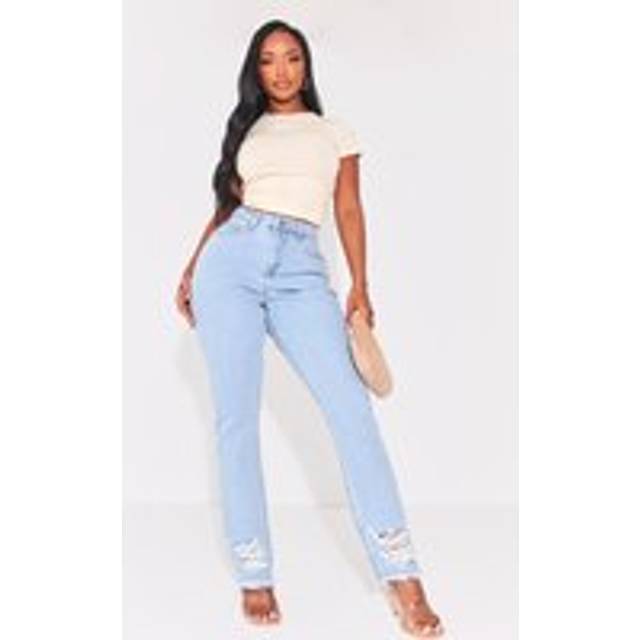 PRETTYLITTLETHING Shape Vintage Ripped Straight Leg Jeans, Vintage Wash - 6
