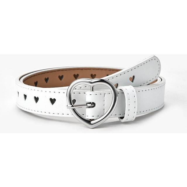 (90cm, White) Children Belt Kids Cute Peach Heart Buckle Faux Leather Belts For Girls