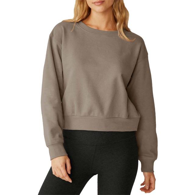Beyond yoga medium women's luxe fleece crewneck sweatshirt in oyster nf7758