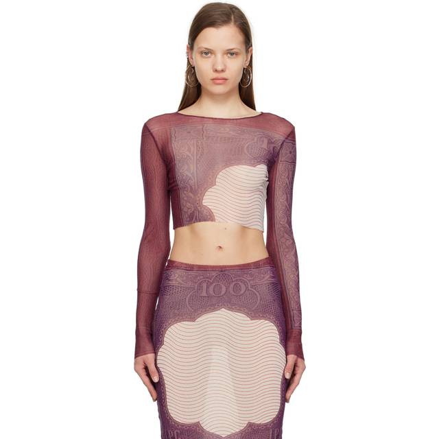 Jean Paul Gaultier Purple & Burgundy 'The Cartouche' Long Sleeve T-Shirt - 300128 Red/White/Bur - XXL