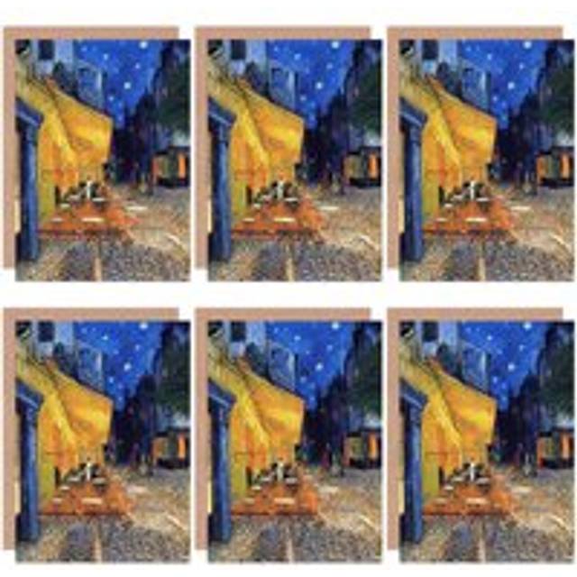 Vincent Van Gogh Cafe Terrace Place Du Forum Arles 1888 Greeting Cards With Envelopes Pack of 6 - Blue - One Size