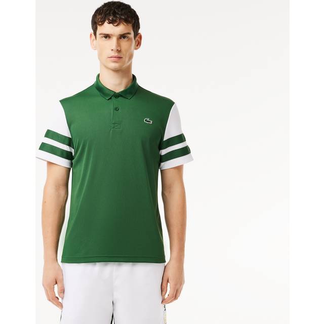 Lacoste Mens Ultra-Dry Colourblock Tennis Polo Shirt in Green White - Size Large