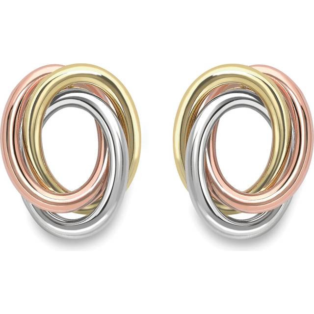 Jewelco London 9ct 3 Colour Gold Russian Wedding Oval Rings Stud Earrings - ERNR02243