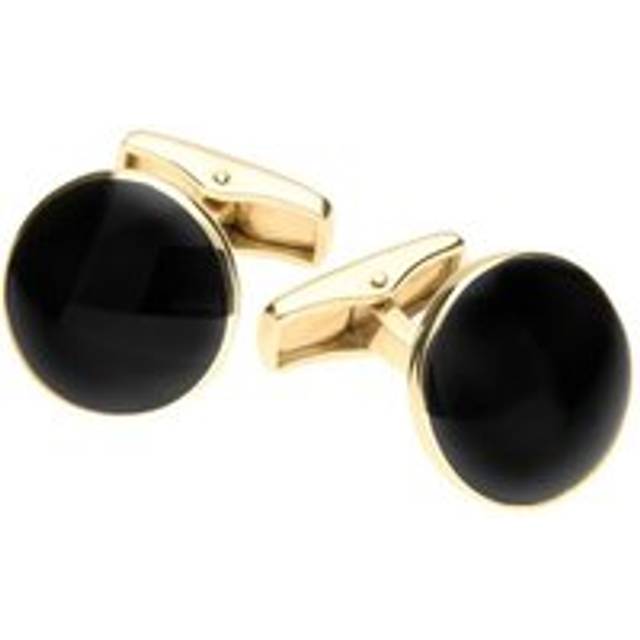 9ct Yellow Gold Whitby Jet Round Cufflinks