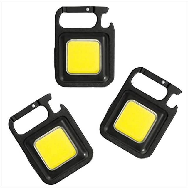 3 Pack LED COB Light Rechargeable Pocket Keychain Flashlights, Three Modles Brightness, Bottle Opener