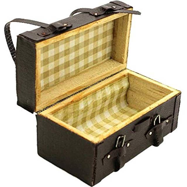 EatingBiting Dollhouse Miniature Doll Furniture Accessories 1:12 Dollhouse Miniature Vintage Brown Lugguage Box Trunk case bag  Can open and close  Re