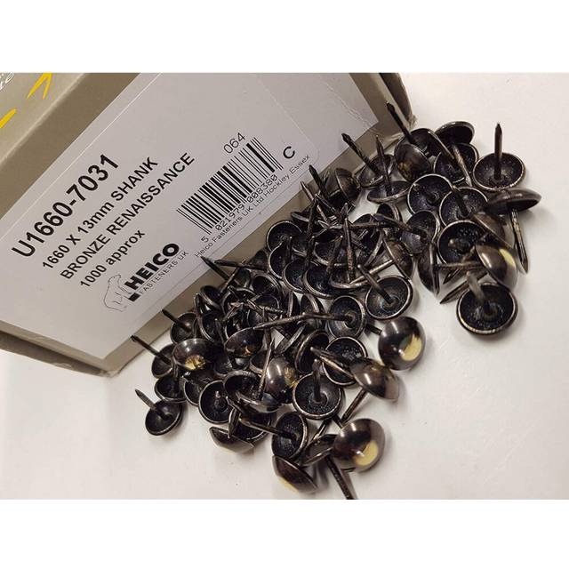 1000 Bronze Renaissance upholstery nails. GENUINE HEICO IN BRANDED BOX. 1 cm diameter decorative furniture studs