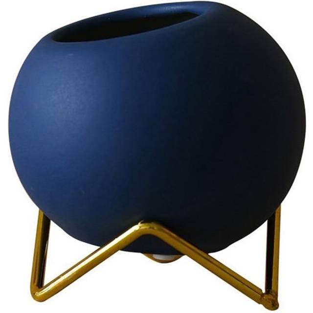 (Blue) Little Nordic Ceramic Succulent Flowerpot With Metal Stand