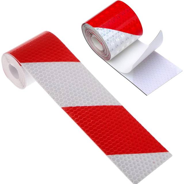 2pcs Reflective Safety Warning Tape Reflective Sticker Film White Red, Fluorescent Safety Tape Sticker for Night Visibility 5cm x 3m