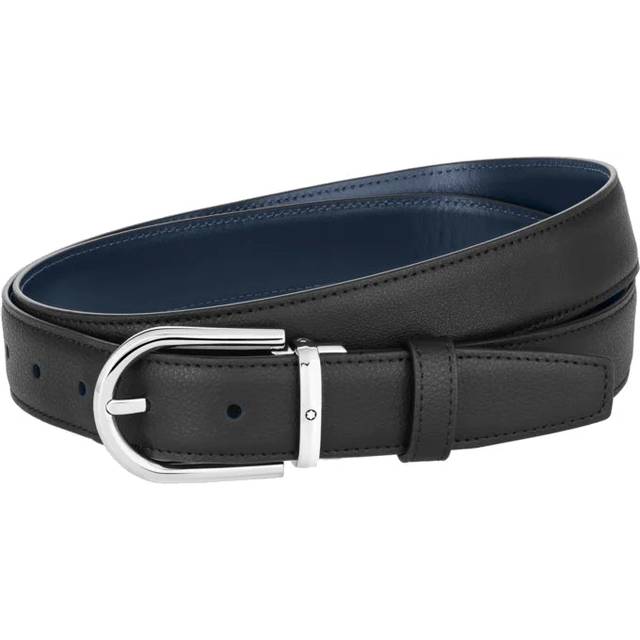 Montblanc Belt Horseshoe Buckle 30mm Reversible Leather Black Blue - Black
