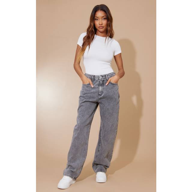 Washed Grey Dipped Back Waistband Boyfriend Jeans, Washed Grey - 6