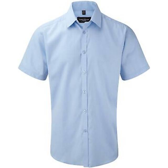 (14.5, Light Blue) Russell Mens Short Sleeve Herringbone Work Shirt