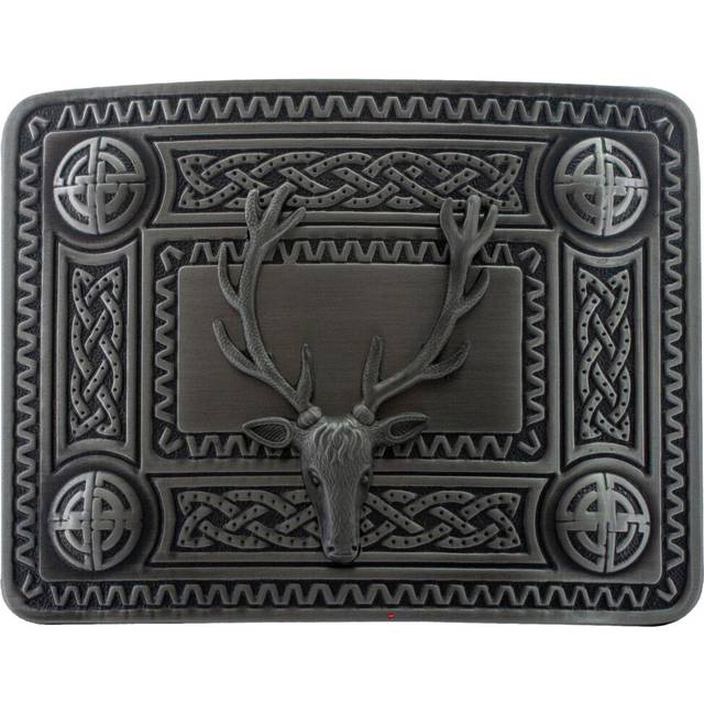 (Stag Antique) Kilt Belt Buckle Rectangular Shape Antique and Chrome Finishes Scottish Made