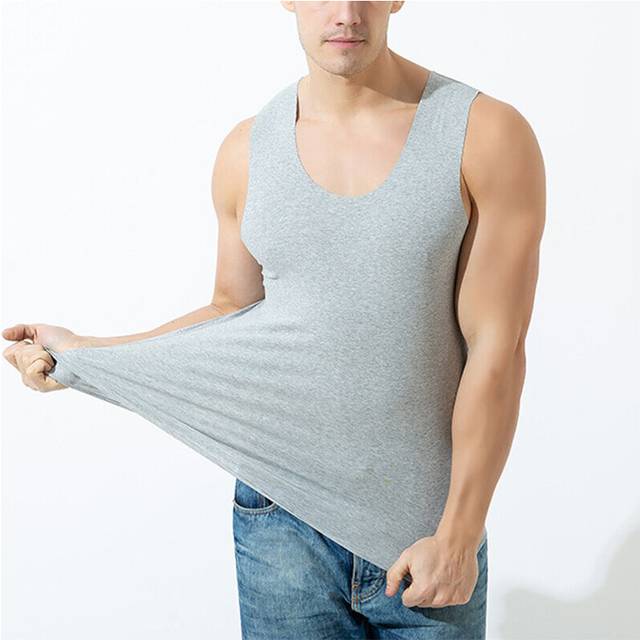 (Gray, XL) Men's Vest Tank Tops Basic Tee Sleeveless Gym Sports Stretch Solid Color