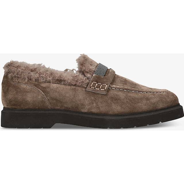 Brunello Cucinelli Womens Dark Brown Monili Glitter-embellished Suede Loafers Eur 40 / 7 Uk Women