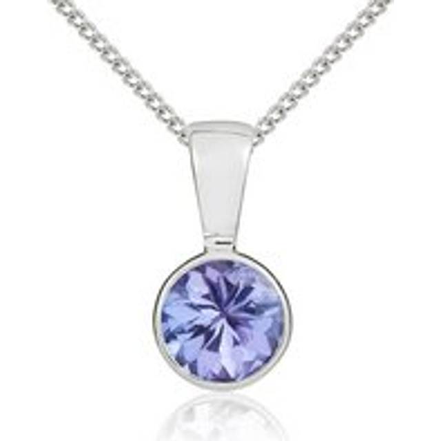 9ct White Gold Tanzanite 5mm Round Rub Over Set Pendant