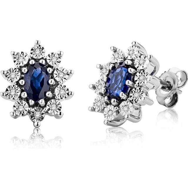 Miore Earrings Women studs Blue Sapphire Diamonds 0.05 ct 925 Sterling Silver