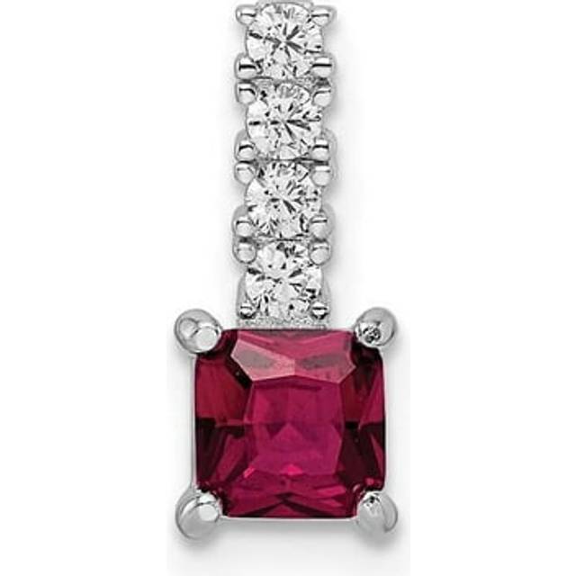 Finest Gold Sterling Silver Rhodium-Plated Created Ruby & CZ Square Pendant