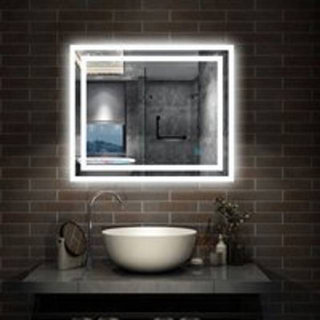 Aica Sanitaire - Backlit led Illuminated Bathroom Mirror with Light Sensor + Demister - Type b 600 x 500mm