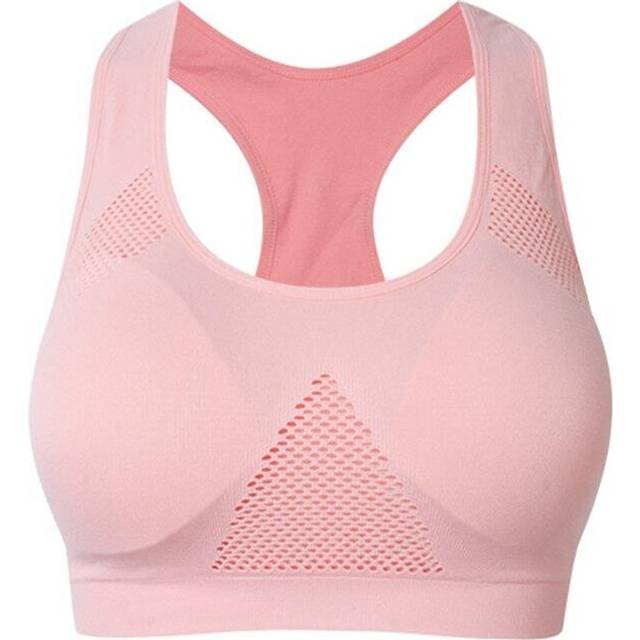(Pink, S) Wire Free Breathable Seamless Padded Sports Bra