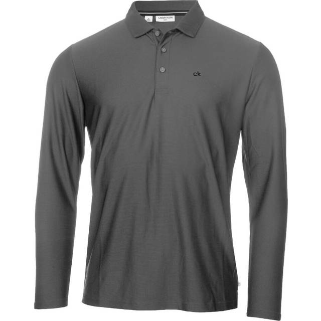 (3XL, Charcoal) Calvin Klein Mens 2021 Long Sleeve Light Central Golf Polo Shirt
