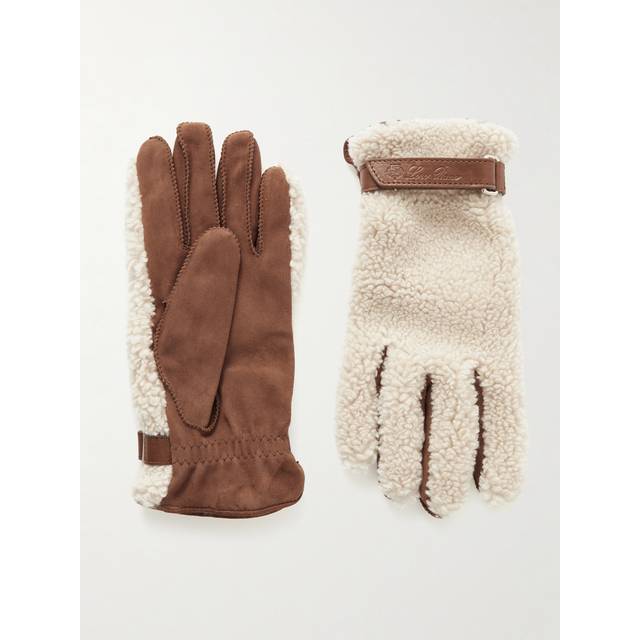 Loro Piana - Leather-Trimmed Suede and Shearling Gloves - Men - Neutrals - M