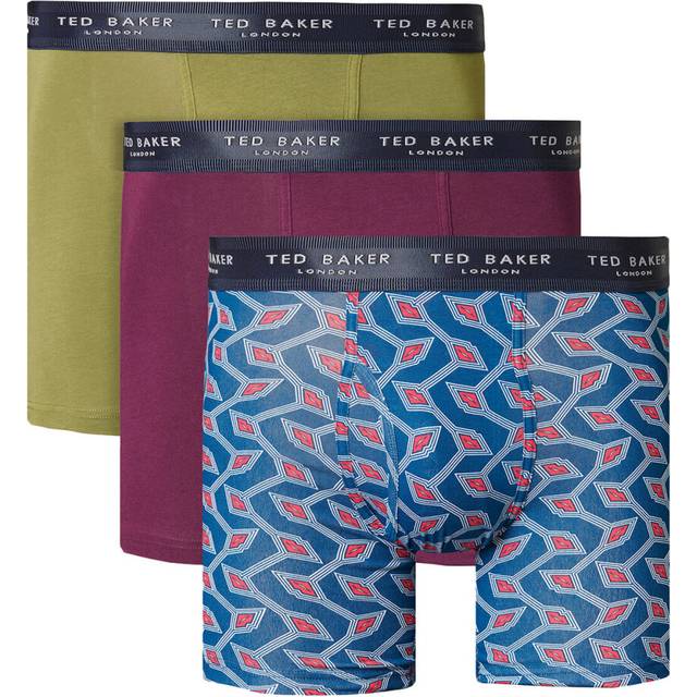 (S, Capulet Olive/Purple/Gibraltar) Ted Baker Mens 2021 3-Pack Cotton Contour Pouch Breathable Fashion Boxer Briefs