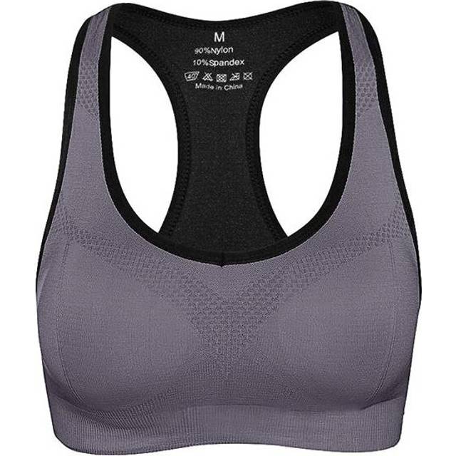 (Grey, M) Shakeproof Running Fitness Seamless Bra