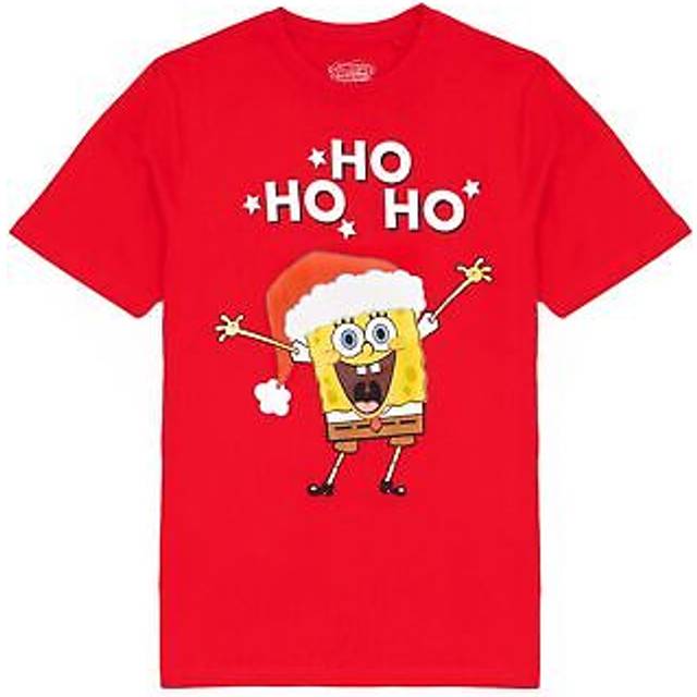 (L) Spongebob Squarepants Christmas T-Shirt Mens Adults Red Festive Top