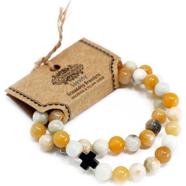 Set of 2 Gemstones Friendship Bracelets - Loyalty - Amazonite & Yellow Jasper - Multicoloured