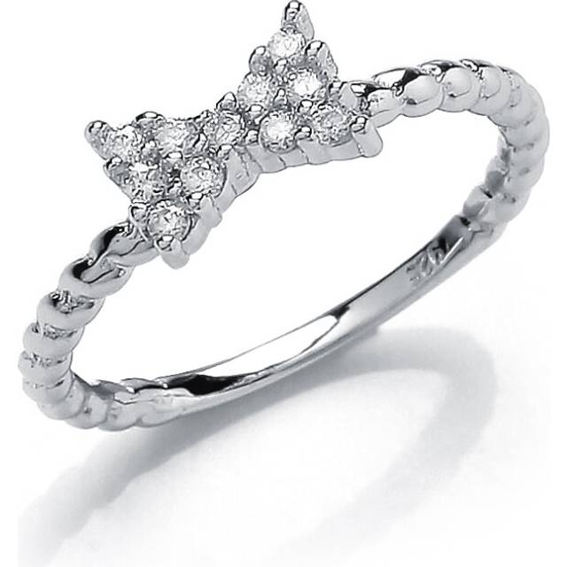 (B) Jewelco London Girls Rhodium Plated Sterling Silver Cubic Zirconia Bow Rope Twist Dress Ring