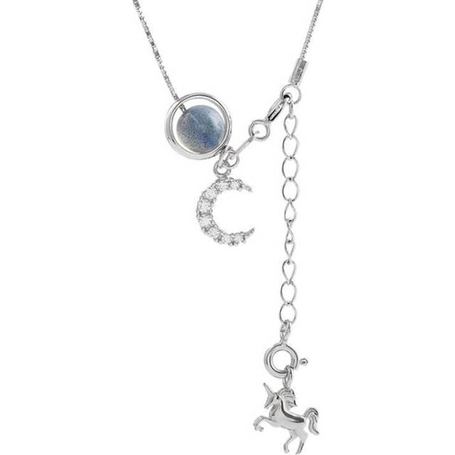 2PCS Silver plating Necklace Cute Unicorn Moon  Pendant Necklaces Gift for Valentine's Day