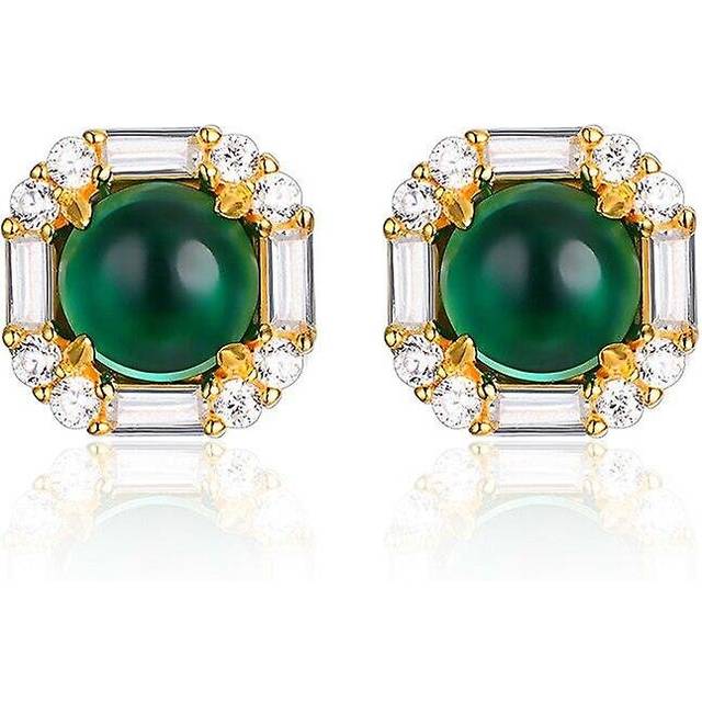 100% 925 Sterling Silver Round Emerald Moissanite Gemstone Engagement 18K Yellow Gold Earrings