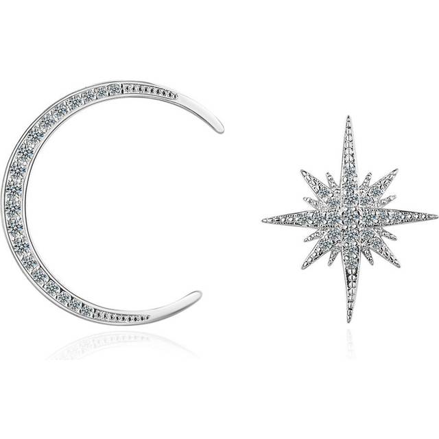 5PCS  Fashion Jewelley Asymmetry Silver plating  Moon Star Stud Earrings for Women Pendientes