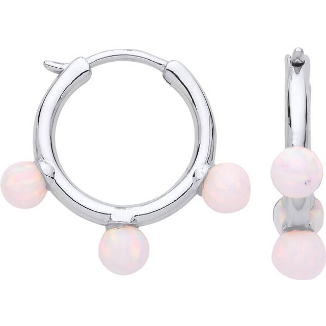 Jewelco London Ladies Sterling Silver Spherical Opal Lightbulb Hoop Drop Earrings 15mm - GVE874