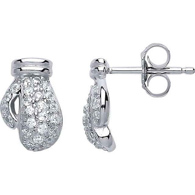 Jewelco London Ladies Sterling Silver Cubic Zirconia Pave Boxing Glove Stud Earrings - GVE576